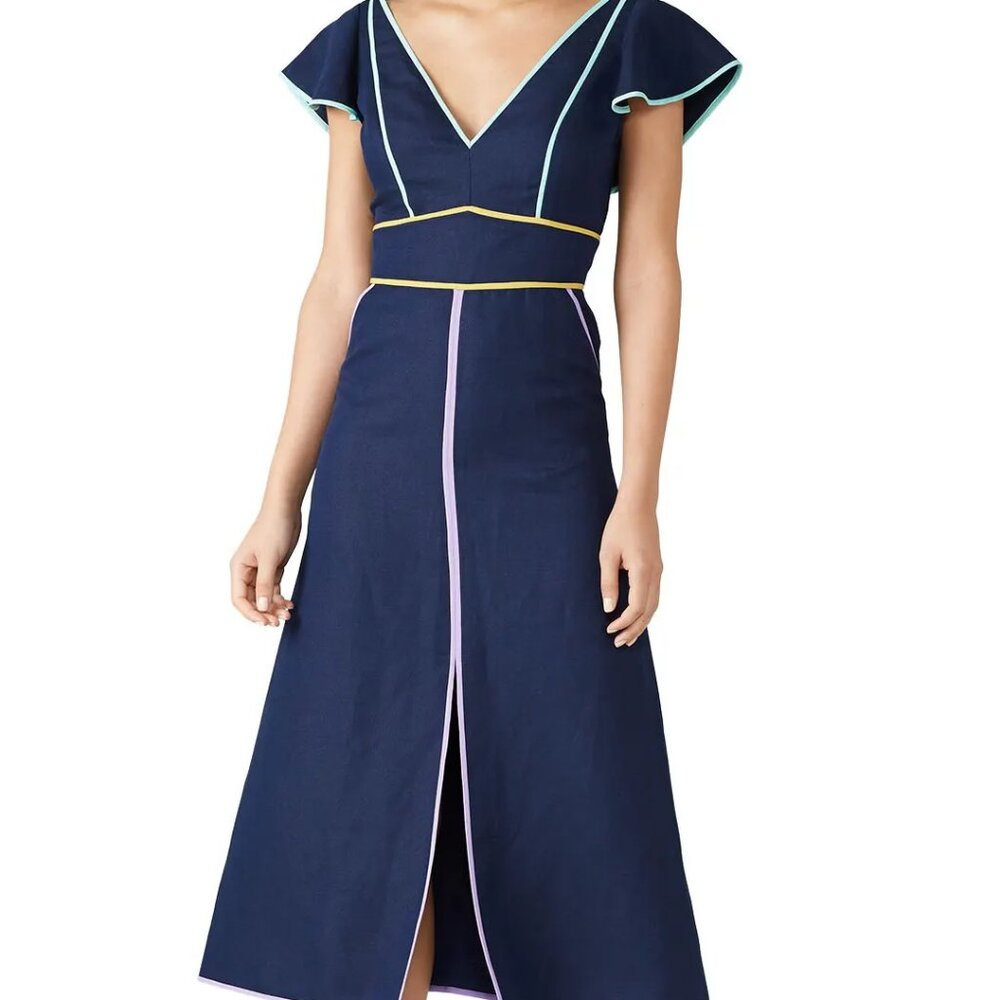 kate spade Navy Contrast Trim Dress Linen Silk